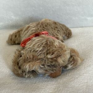 VTG Steiff Zotty  Plush Bear Laying  Down 7”  Tan Grey Stitched Eyes Paper Tag
